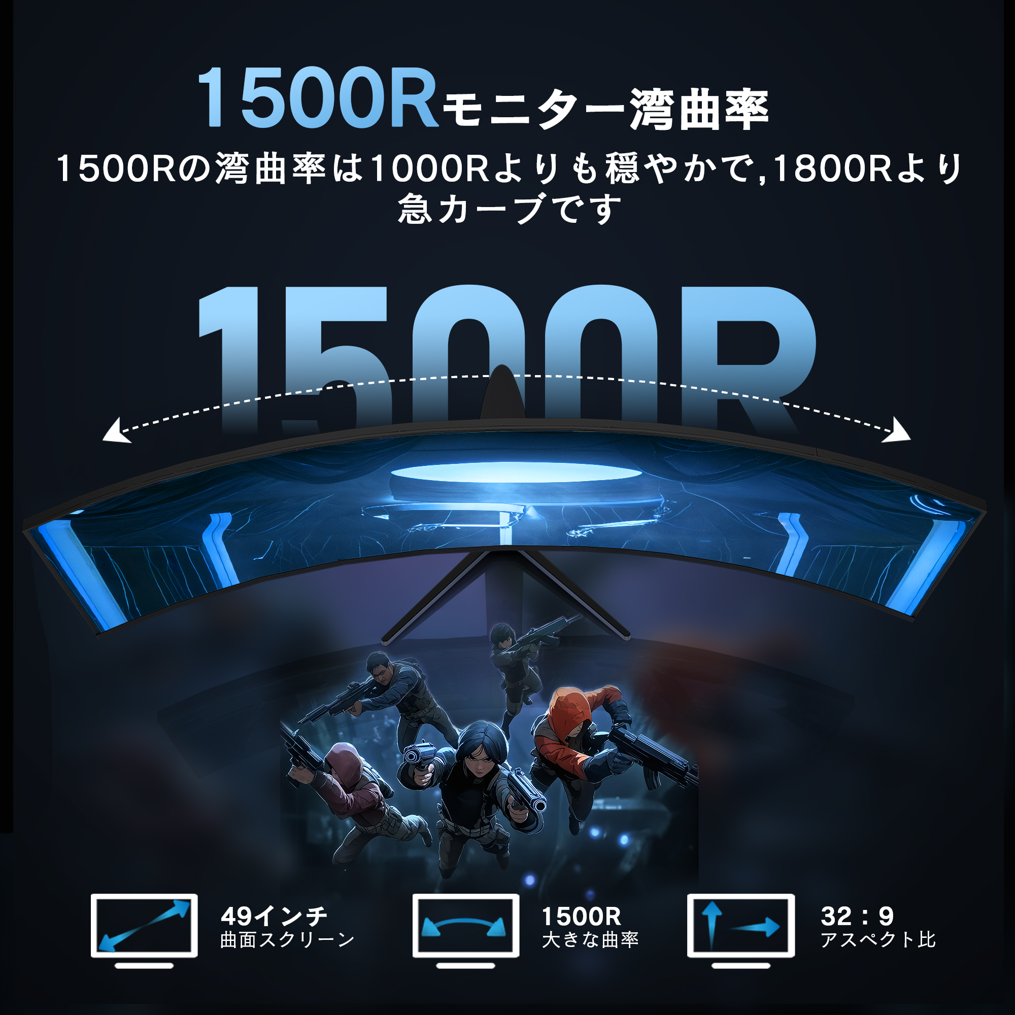 新モデル 新品 49インチPCモニター 超曲面 1500R 4K 144Hz フリーシンク搭載 ワイドスクリーン ゲーミングモニター 4K液晶 ディスプレイ 大型 大画面モニターIPS | VETESA | 07