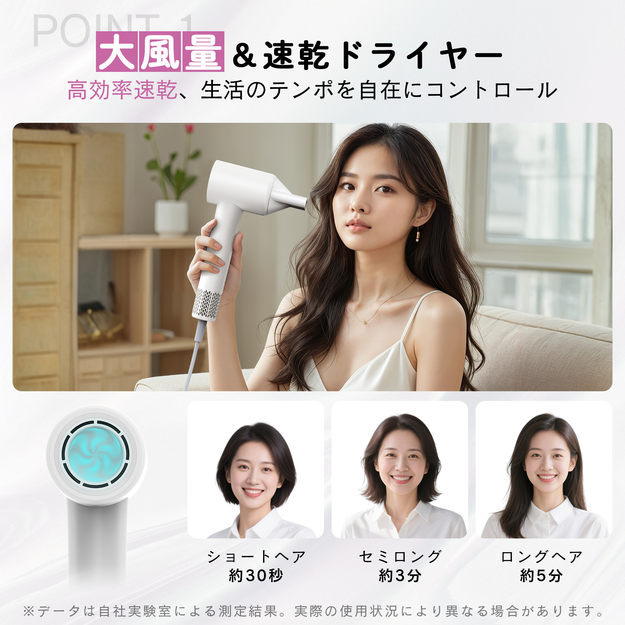 ドライヤー 360°回転 ノズル 大風量 速乾 マイナスイオン 静電気