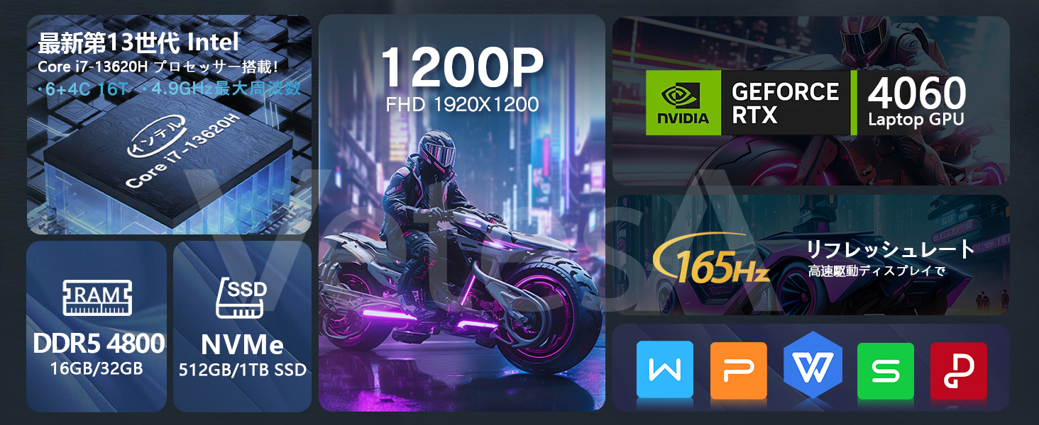 ノートパソコン 新品 ゲーミング パソコン RTX4060  最大メモリ 32GB SSD 1TB インテル Core i7 第13代 指紋認証 バックライトキーボード Office Win11 搭載 | VETESA | 02