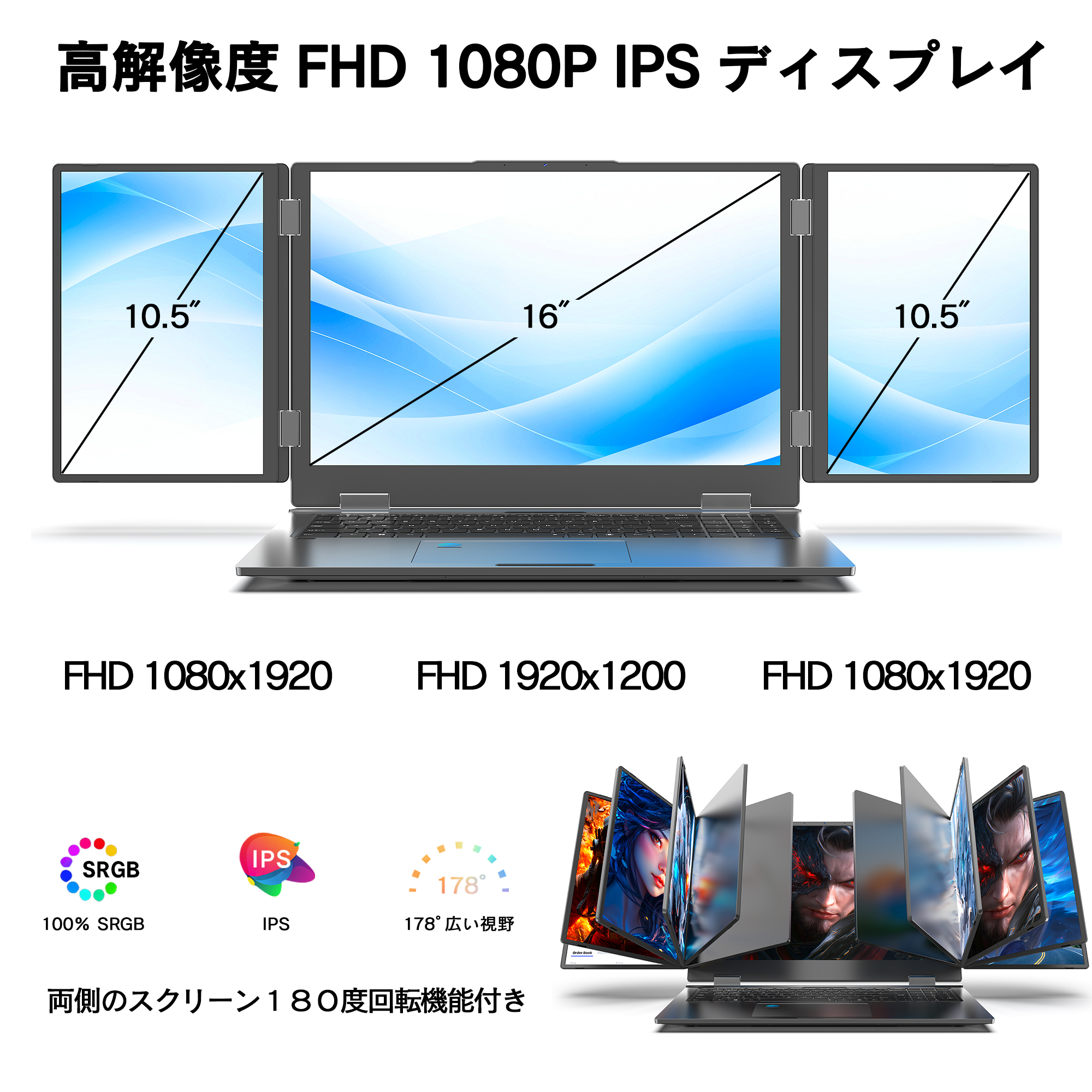 ノートパソコン パソコン 3画面 モニター 1920x1200 FHD 16インチ Windows11 メモリ32GB SSD1TB IPS core i7 ゲーム 作業 内蔵カメラ ステレオスピーカー max16 | VETESA | 02