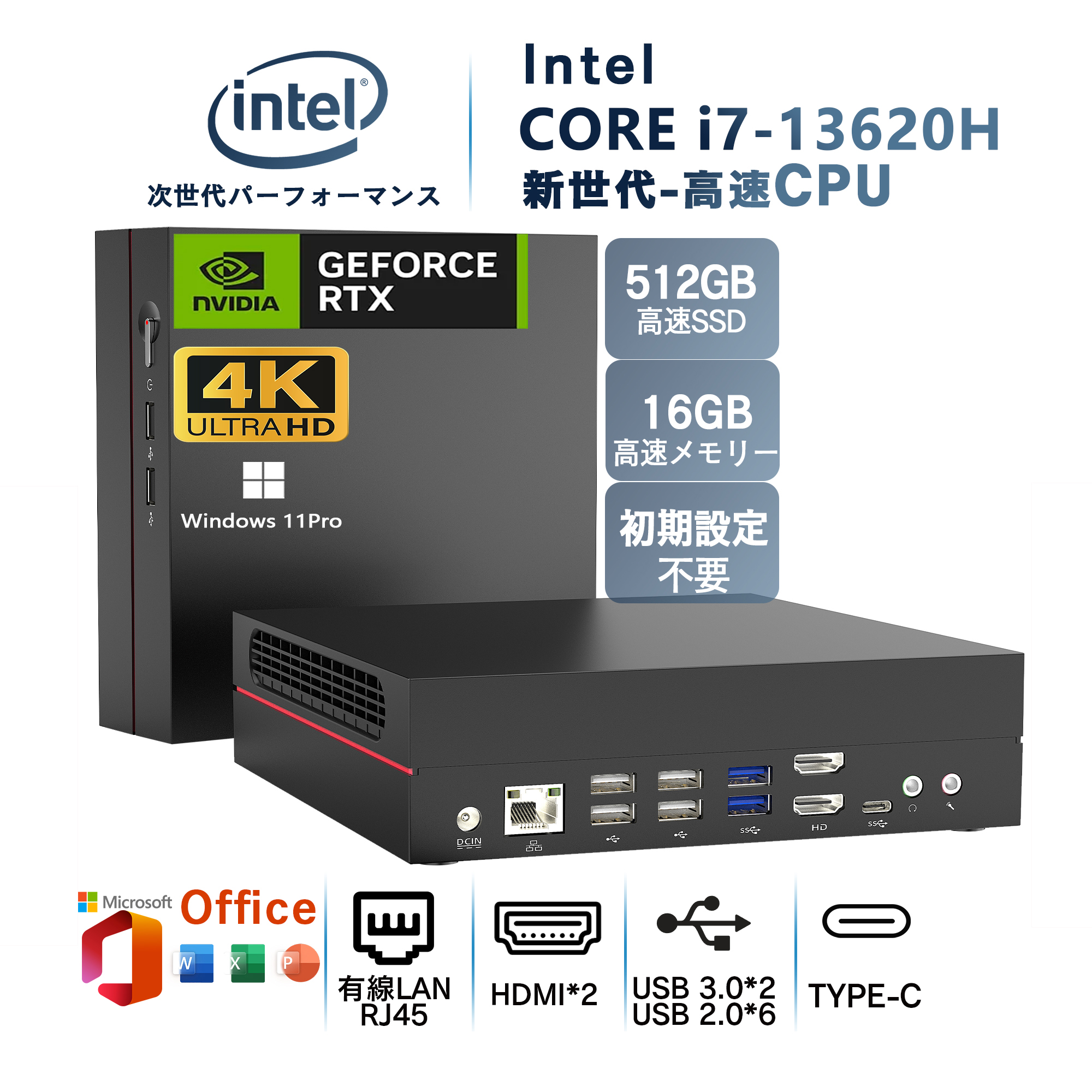 VETESA デスクトップパソコン Intel Core i7-13620H GPU NVIDIA