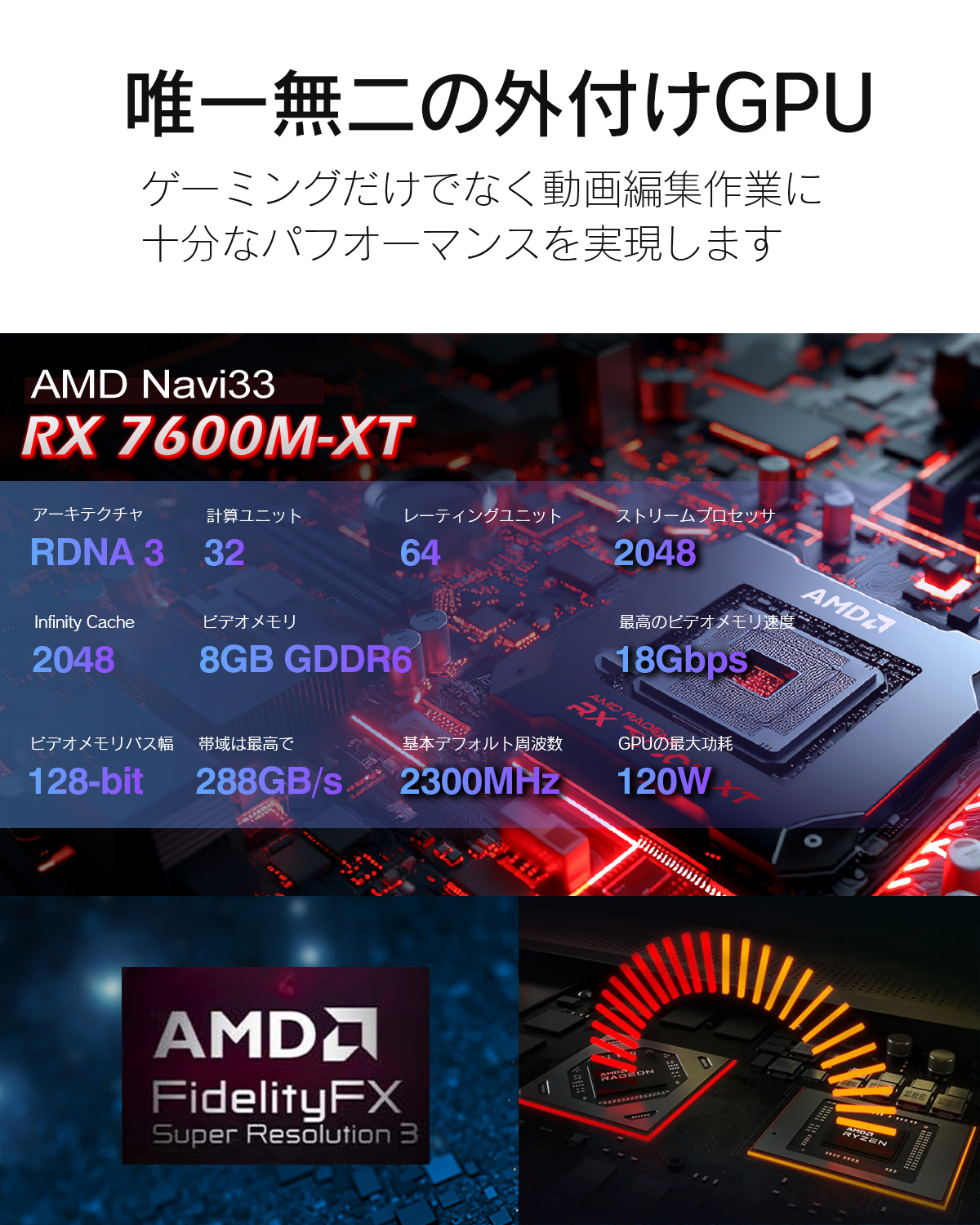 小型 GPU 外付けeGPU グラフィックボード AMD Navi33 RX 7600M-X T内蔵 8GB DDR6 OCulink USB4対 応  Thunderbolt3 4接続 外付けGP U BOX Hub機能 3画面同時出力 : gpu-nz9g-1 : ATR良品専門店 - 通販 -  Yahoo!ショッピング