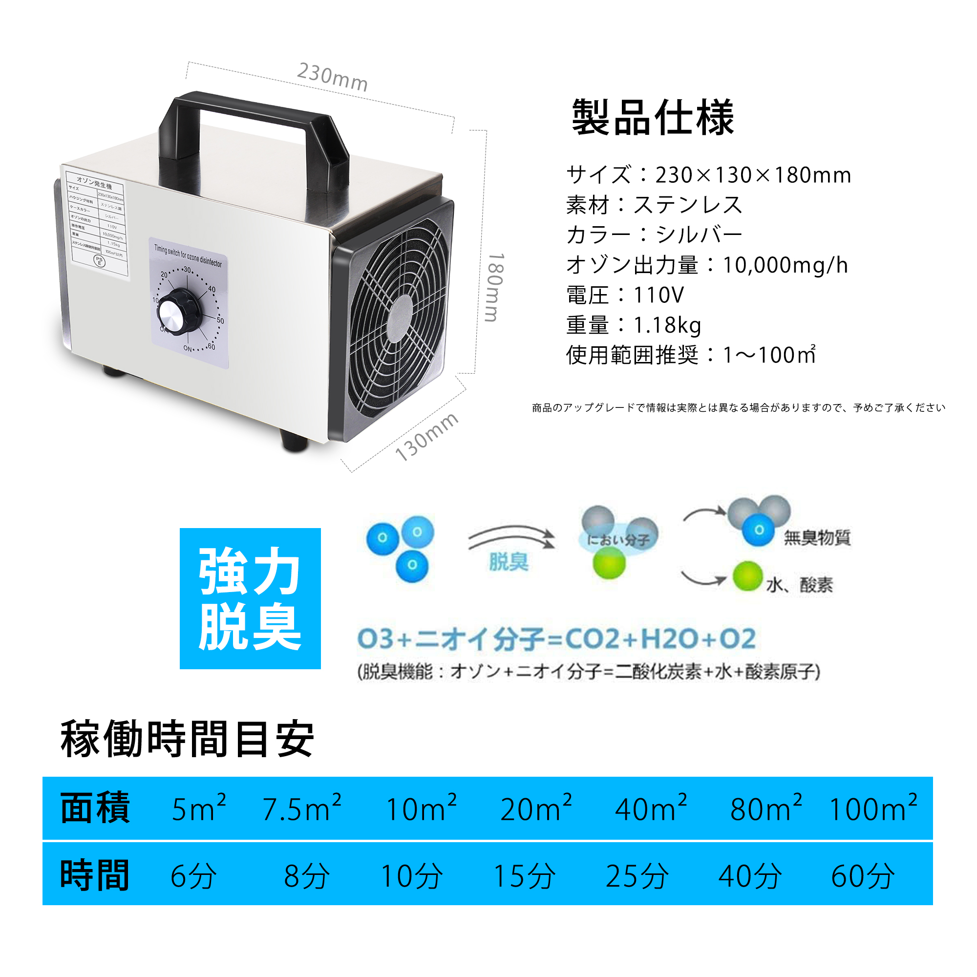 高性能 オゾン発生機 10000mg 業務用オゾン発生器 脱臭器 産業機