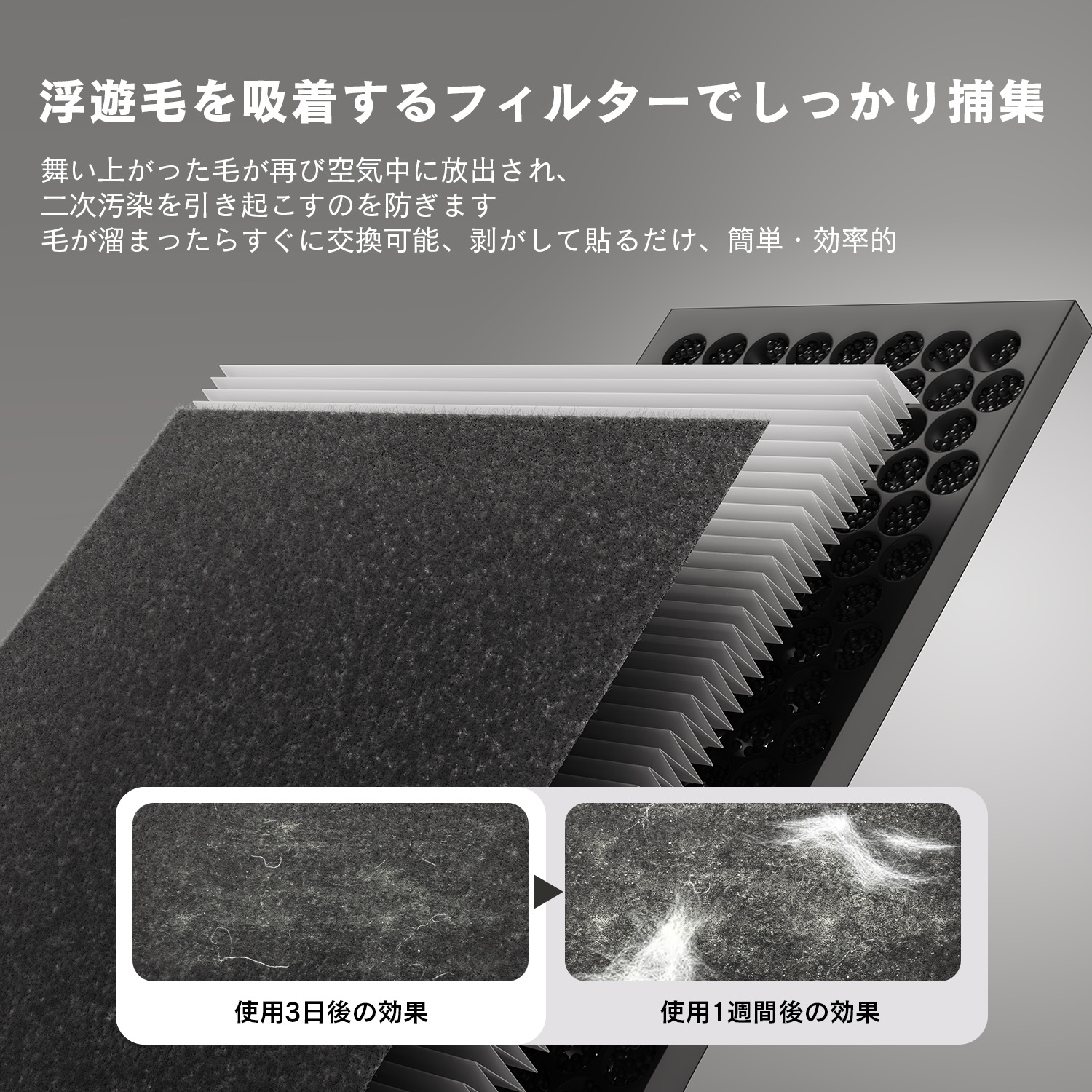 ペット家庭専用 空気清浄フィルター ｜浮遊毛・ニオイ・アレルゲンを