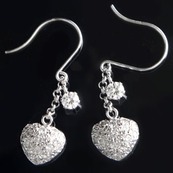 ダイヤモンド ピアス パヴェ ハート フックピアス ホワイトゴールドk18