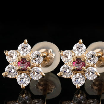 ダイヤモンド ルビー ピアス フラワー 花 スタッドピアス ピンクゴールドk18 レディース