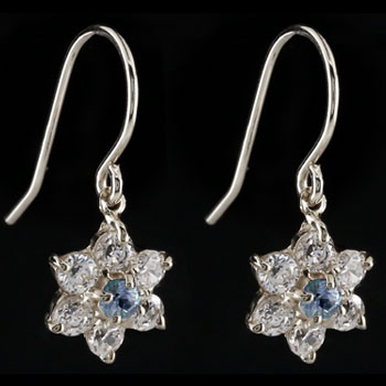 ダイヤモンド タンザナイト ピアス フラワー 花 フックピアス ホワイトゴールドk18 レディース