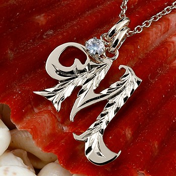 ハワイアンジュエリー イニシャル M ネックレス シルバー925 ペンダント ブルームーンストーン アルファベット レディース チェーン 人気