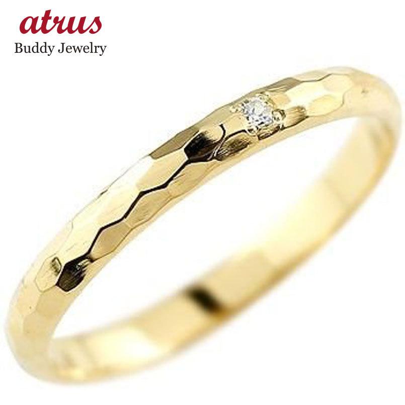 18金 リング ダイヤモンド 一粒 甲丸 槌打ち 槌目 ゴールド 18k ピンキーリング ロック仕上げ 婚約指輪 イエローゴールドK18 男女兼用 送料無料 セール SALE
