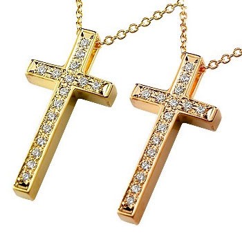 ペアネックレス ペアペンダント クロス ネックレス ダイヤモンド ピンクゴールドk18 ペンダント ダイヤ 十字架 レディース チェーン 18金 人気 カップル