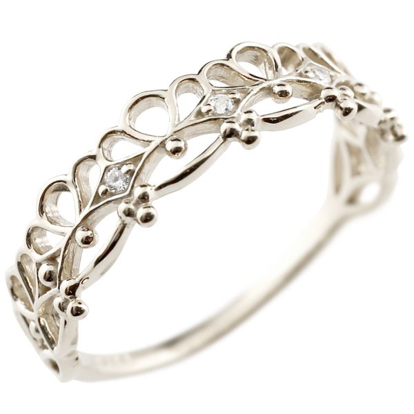 ダイヤモンド シルバーリング ピンキーリング レース模様 ダイヤ sv925 極細 華奢 アンティーク ストレート 指輪