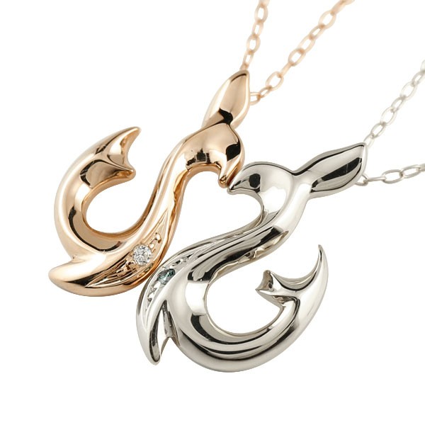 ペアネックレス ペアペンダント ハワイアンジュエリー フィッシュフック ダイヤモンド ネックレス ピンクゴールドk18 ペンダント フック 18金 チェーン 人気 ダイヤ