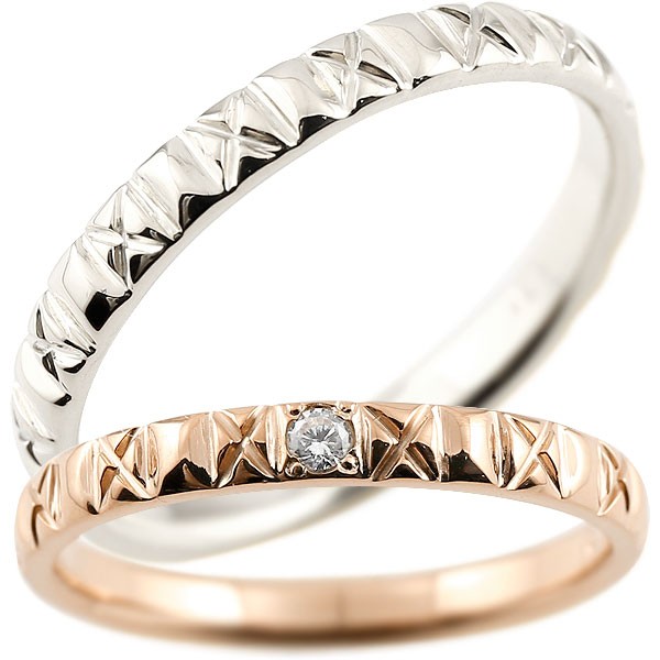 ペアリング 結婚指輪 マリッジリング ピンクゴールドk18 ホワイトゴールドk18 k18wg アンティーク 結婚式 ダイヤモンドリング ストレート