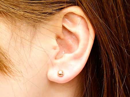 18金 ピアス 片耳ピアス キャッチのいらないピアス 丸玉ピアス 5mm