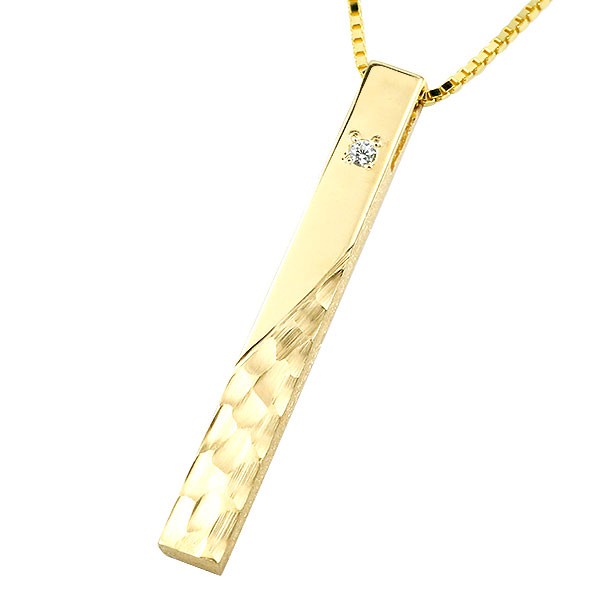 日本正規品 チェーン バー ダイヤ 槌打ち 槌目 イエローゴールドk18 ダイヤモンド メンズ トップ 18金ネックレス どんなスタイルにも合うシンプルネックレス ロック仕上げ 送料無料 人気 18k メンズアクセサリー