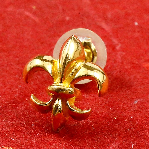 純金 ピアス メンズ 片耳 24金 ユリの紋章 スタッドピアス ポスト