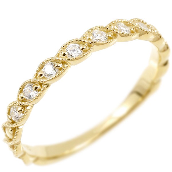 婚約指輪 リング イエローゴールドk10 ダイヤモンド エンゲージリング ダイヤ 指輪 ミル打ち ピンキーリング 10金 宝石 レディース