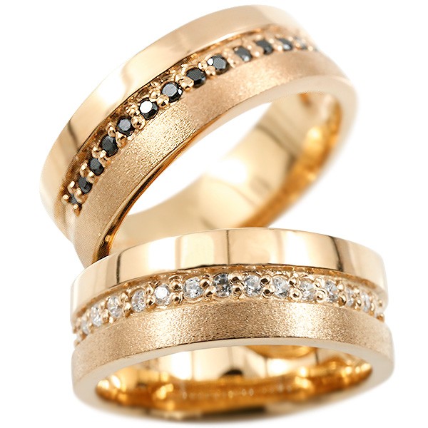結婚指輪 安い 婚約指輪 ペアリング ピンクゴールドk10 ダイヤモンド 天然ブラックダイヤモンド 指輪 幅広 つや消し 10金 ダイヤ 結婚指輪 マリッジリング リング カップル