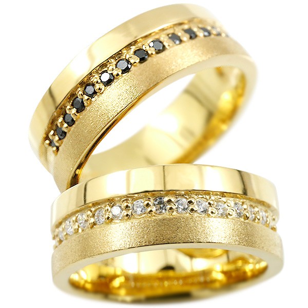結婚指輪 安い メンズ ペアリング イエローゴールドk10 ダイヤモンド 天然ブラックダイヤモンド 指輪 幅広 つや消し 10金 ダイヤ 結婚指輪 マリッジリング リング カップル