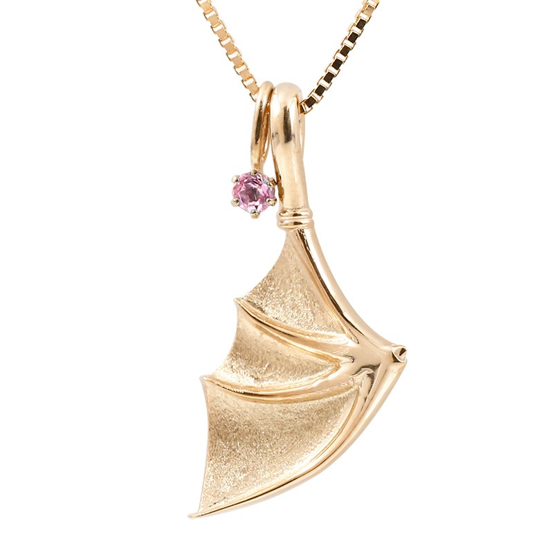 羽根 トレジャーハンター ネックレス 羽 コウモリ 蝙蝠 メンズ チェーン 翼 18金 ピンクトルマリン 男性用 ペンダント メンズ ピンクゴールドk18 つや消し コウモリ