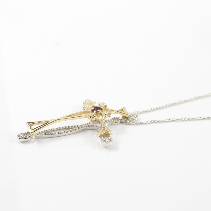 プラチナ 18金 ネックレス トップ メンズ クロス ダイヤモンド 選べる天然石 pt900 ゴールド 18k k18 コンビ 透かし チェーン 十字架 送料無料 セール saleの画像