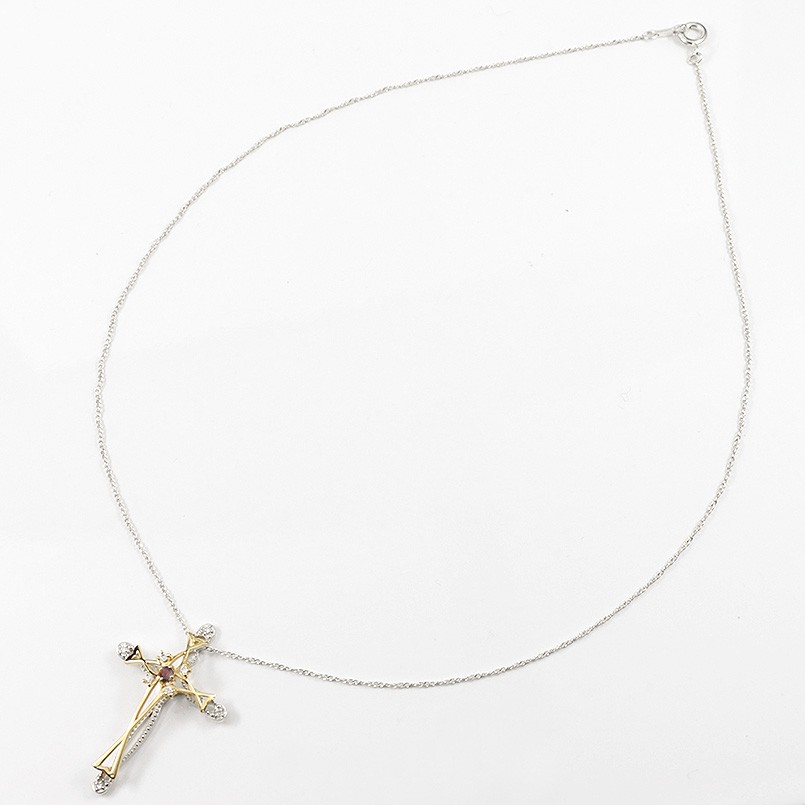 プラチナ 18金 ネックレス トップ メンズ クロス ダイヤモンド 選べる天然石 pt900 ゴールド 18k k18 コンビ 透かし チェーン 十字架 送料無料 セール saleの画像