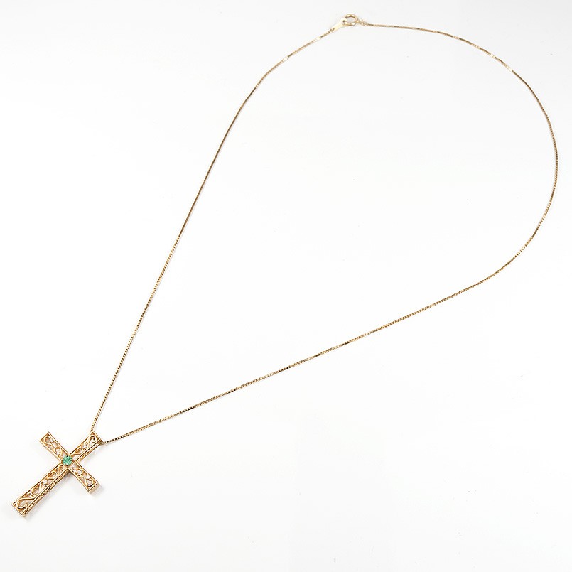 年最新ランキング1位 エメラルド ジュエリー工房アトラス夢のネックレス ダイヤモンド シンプル ネックレス 人気 メンズ 人気 ピンクゴールドk10 クロス 10金 ダイヤモンド ベネチアンチェーン 透かし 緑 送料無料 deginm ジュエリー工房アトラス夢