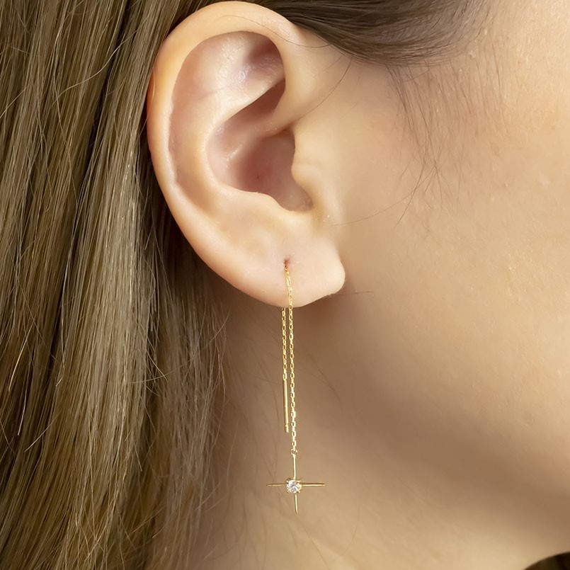 18金 ピアス クロス 片耳 ダイヤモンド 一粒 アメリカンピアス
