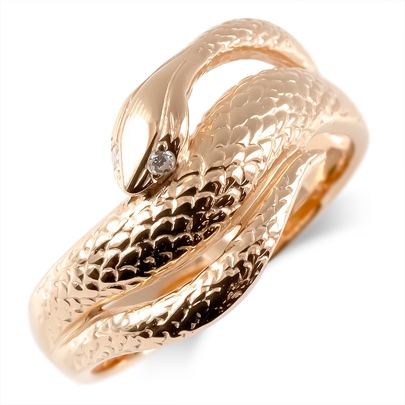 ゴールド リング メンズ ダイヤモンド 蛇 指輪 スネークリング 10金 