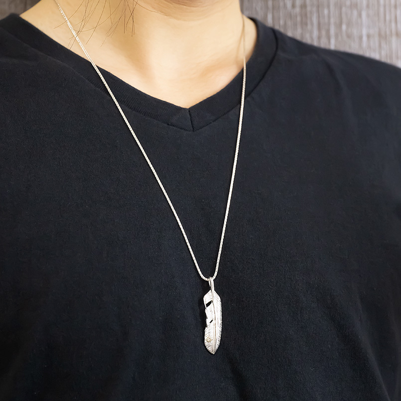ネックレス ダイヤモンド シルバー 18金 メンズ トップ 羽 ペンダント