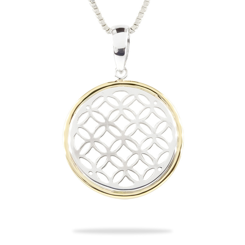 シルバー 18金 ネックレス トップ メンズ 七宝文様 コンビ sv925