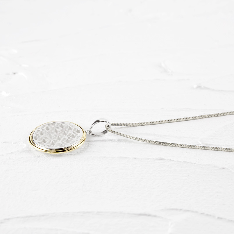 シルバー 18金 ネックレス トップ メンズ 七宝文様 コンビ sv925