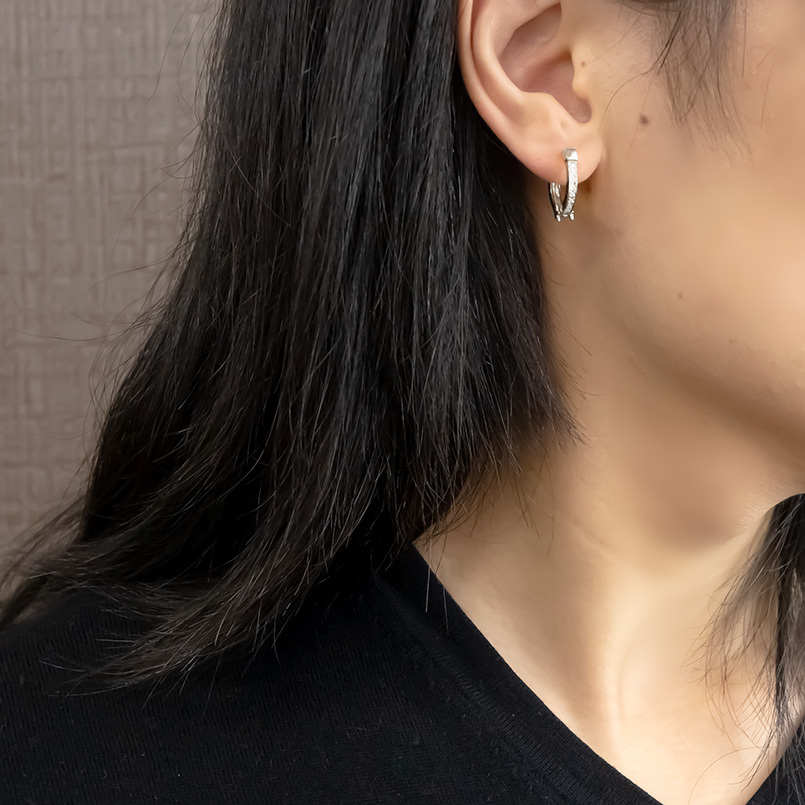 ゴールド 片耳ピアス ダイヤモンド 馬蹄 フープピアス 中折れ式