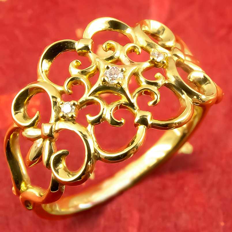 24金 リング ダイヤモンド 純金 レディース 太め 金 ゴールド 24k 指輪 k24 婚約指輪 ダイヤ ピンキーリング 幅広 透かし 女性  送料無料 セール SALE