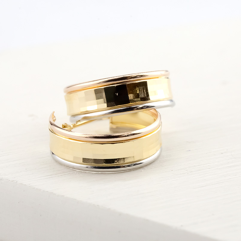 18金 プラチナ フープピアス コンビ イエローゴールドk18 ピンク