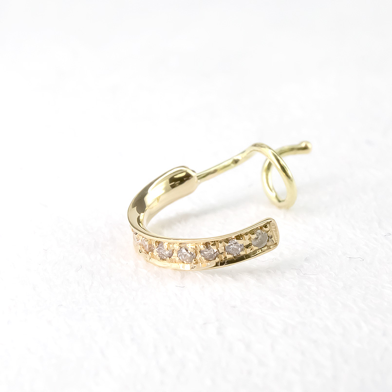 18金 片耳ピアス フープ ダイヤモンド キャッチのいらないピアス イエローゴールドk18 18k キャッチナッシャー つけっぱなし 送料無料 セール saleの画像
