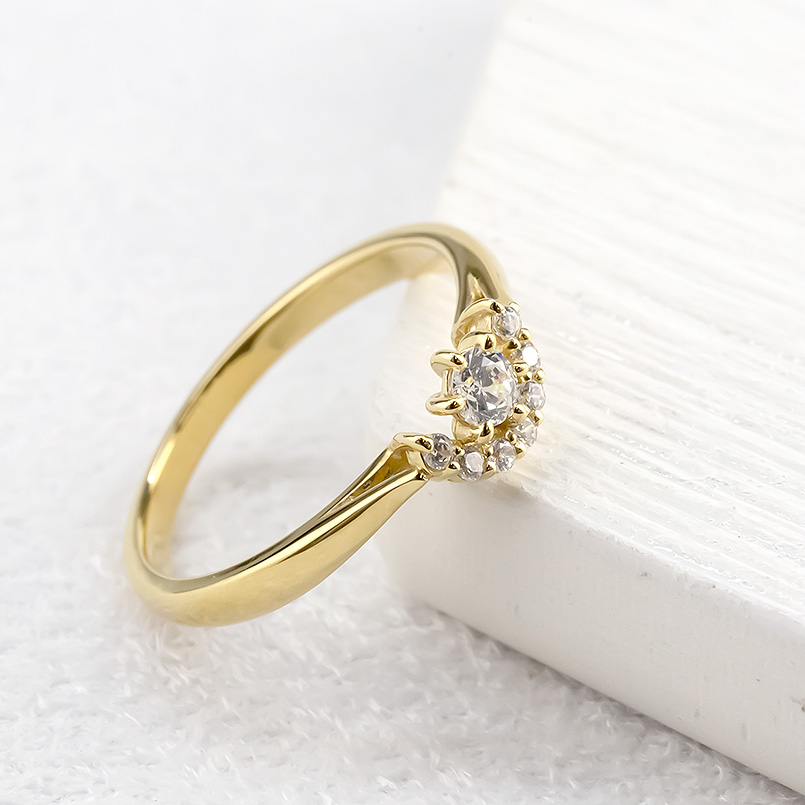 婚約指輪 安い 18金 リング ダイヤモンド レディース 指輪 イエローゴールドk18 ピンキーリング ダイヤ ハーフヘイロー 女性 プラスミミ 送料無料 セール SALE｜atrus｜07