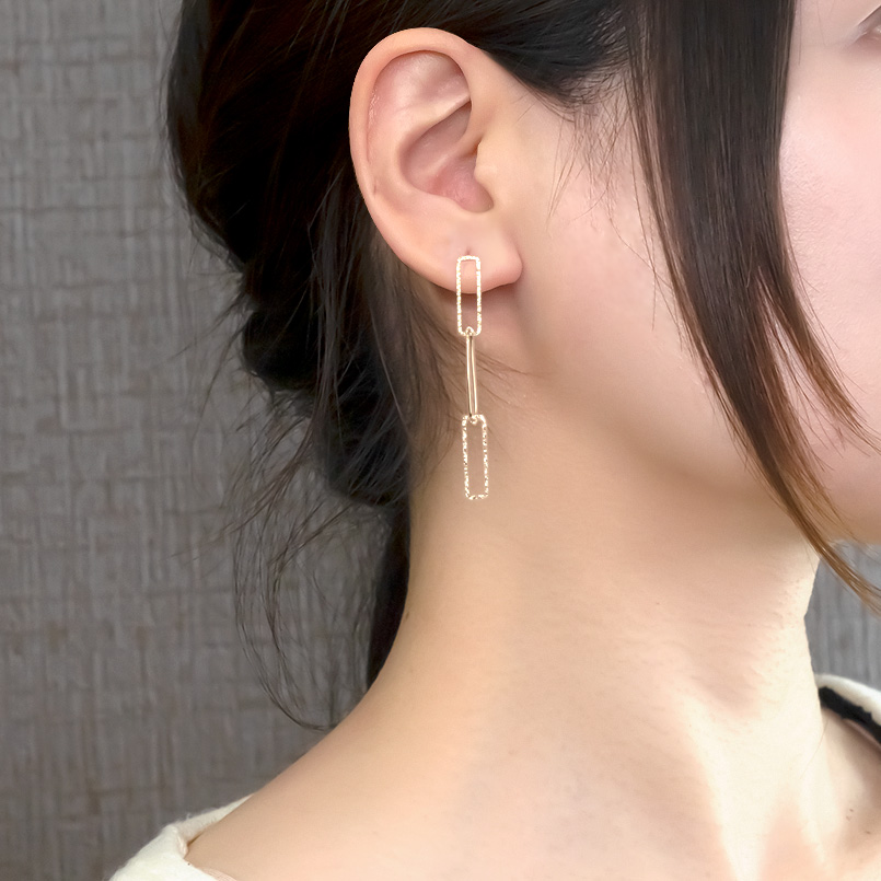 18金 ピアス ペア クリップチェーン イエロ...の詳細画像1