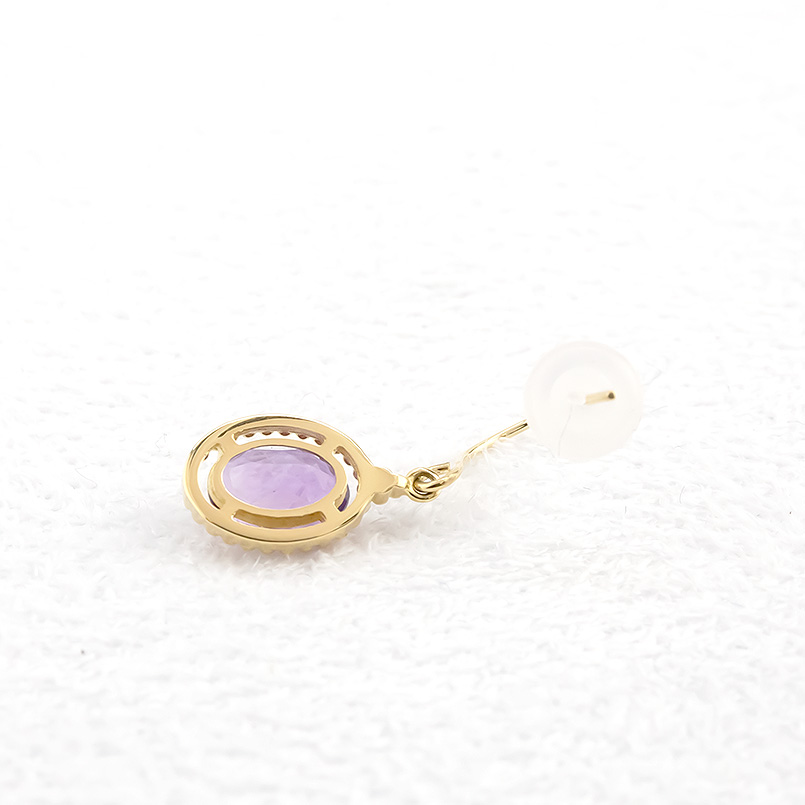 18金 ピアス ペア 選べる天然石 アメジスト シトリン ゴールド イエローゴールドk18 18k フックピアス 大粒 ゆれる ミル打ち あすつく 送料無料 セール saleの画像