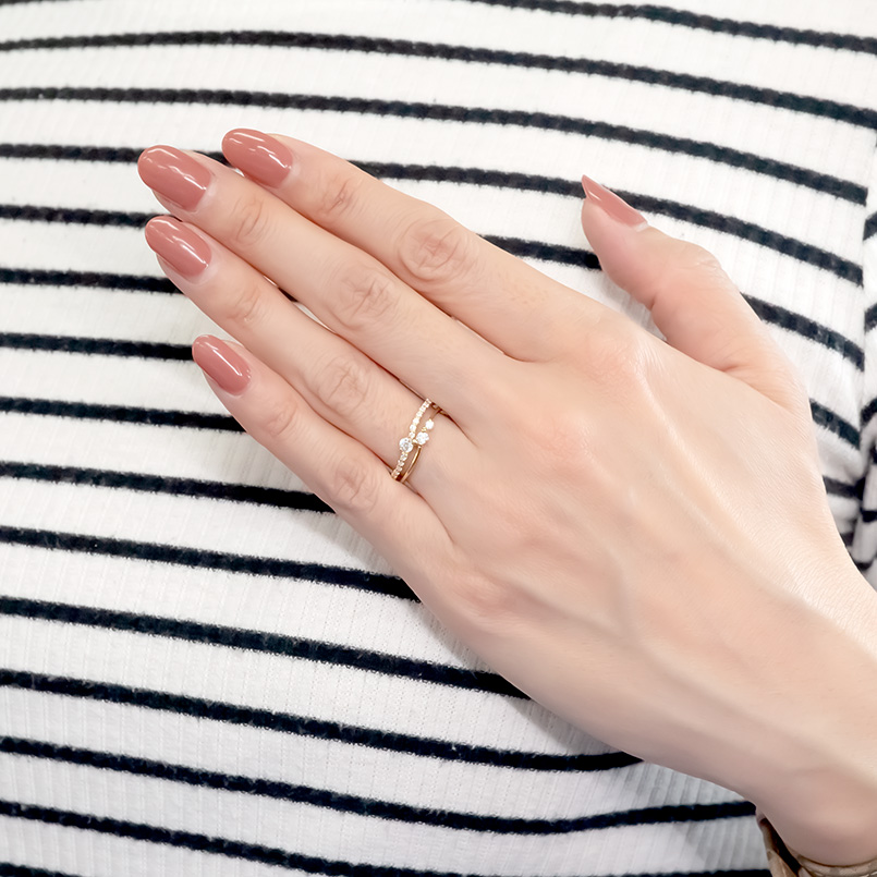 18金 リング ダイヤモンド 2連 レディース 指輪 ゴールド イエローゴールドk18 婚約指輪 安い ピンキーリング ダイヤ ウェーブ 女性 人気 送料無料 セール saleの画像