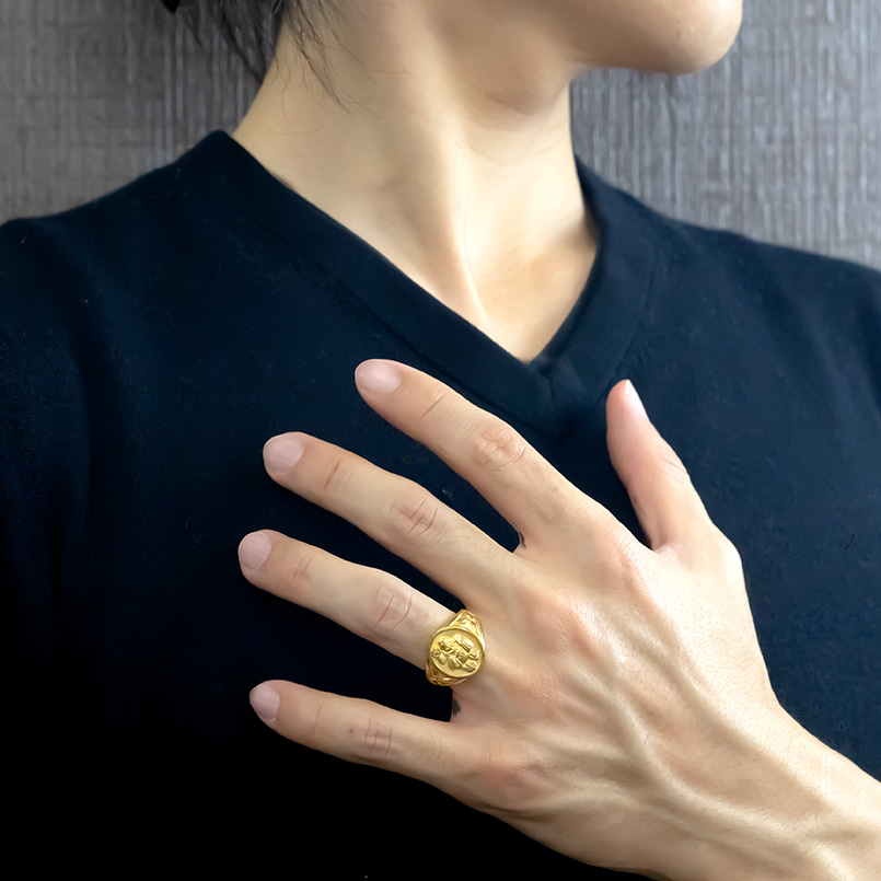 24金 リング 純金 大黒天 メンズ 太め 金...の詳細画像1