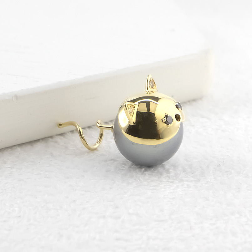 18金 ピアス 片耳 猫 南洋黒真珠 ダイヤモンド サファイア キャッチのいらないピアス イエローゴールドk18 キャッチナッシャー あすつく 送料無料 セール saleの画像