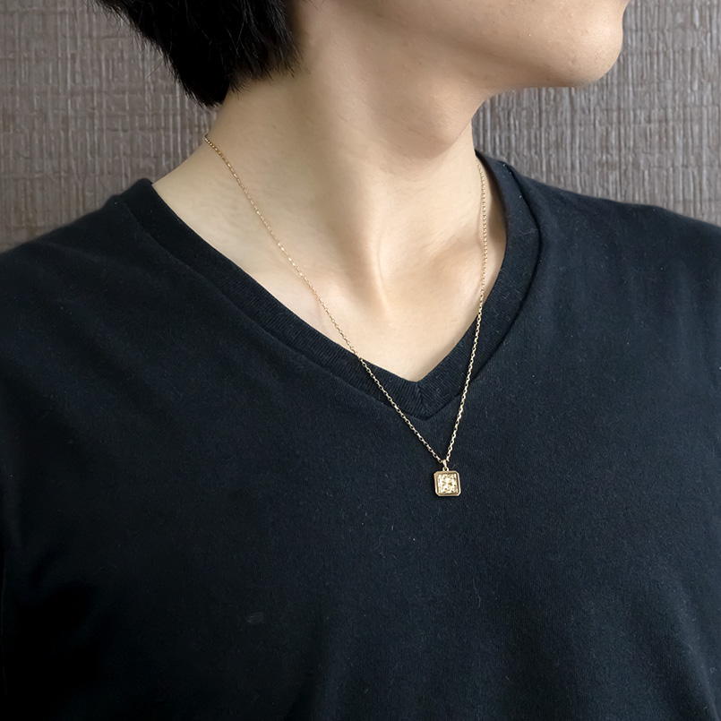 18金 ネックレス トップ メンズ プレート リバーシブル カット ゴールド イエローゴールドk18 ペンダント カットアズキチェーン スライド 送料無料 セール saleの画像