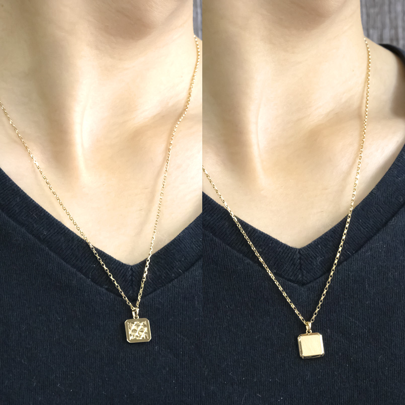 18金 ネックレス トップ メンズ プレート リバーシブル カット ゴールド イエローゴールドk18 ペンダント カットアズキチェーン スライド 送料無料 セール saleの画像