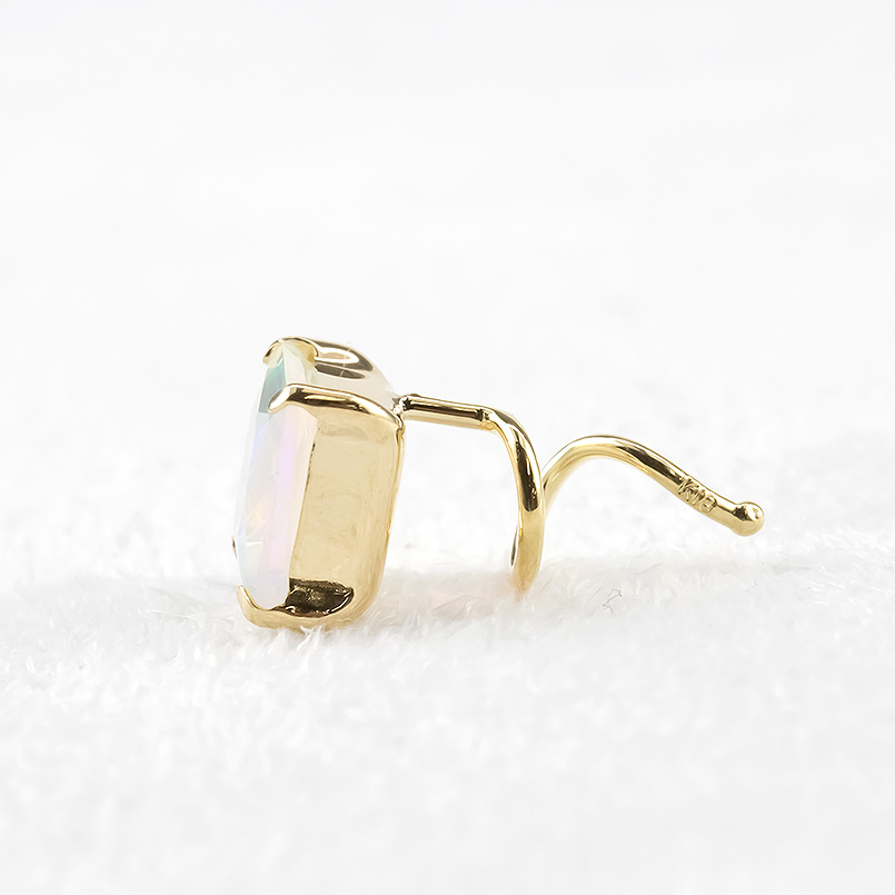 18金 片耳ピアス エチオピアオパール 一粒 キャッチのいらないピアス イエローゴールドk18 キャッチナッシャー つけっぱなし 簡単装着 あすつく 送料無料 saleの画像