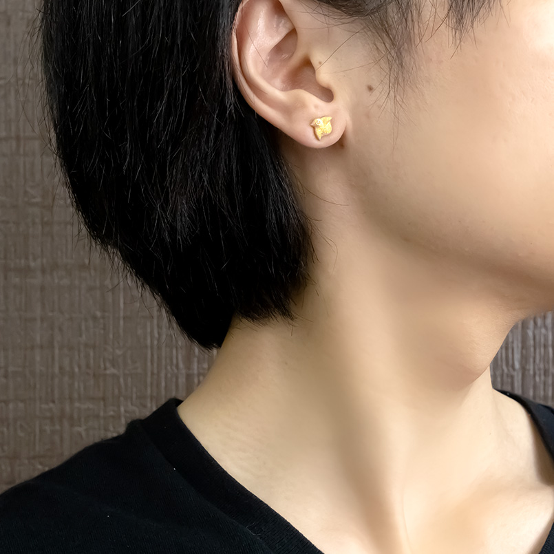 24金 ピアス 純金 ダイヤモンド 片耳ピアス メンズ 千鳥 キャッチのいらないピアス イエローゴールドk18 18金 キャッチナッシャー 簡単装着 和風 送料無料 saleの画像