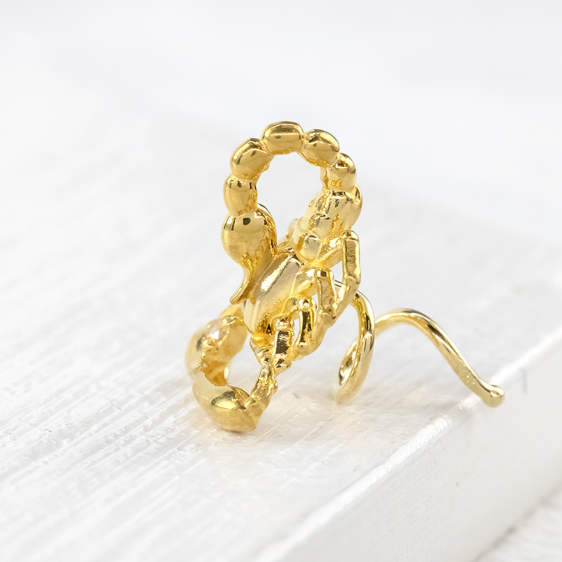 24金 ピアス 純金 ダイヤモンド 片耳ピアス さそり キャッチのいらないピアス イエローゴールドk18 18金 キャッチナッシャー スコーピオン 送料無料 saleの画像