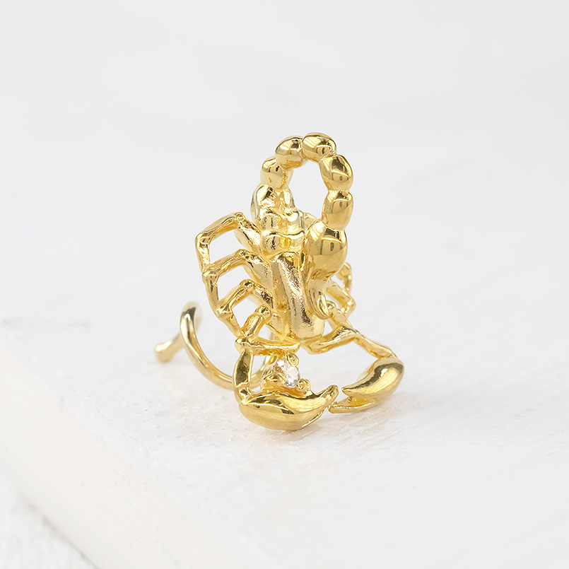 24金 ピアス 純金 ダイヤモンド 片耳ピアス さそり キャッチのいらないピアス イエローゴールドk18 18金 キャッチナッシャー スコーピオン 送料無料 saleの画像