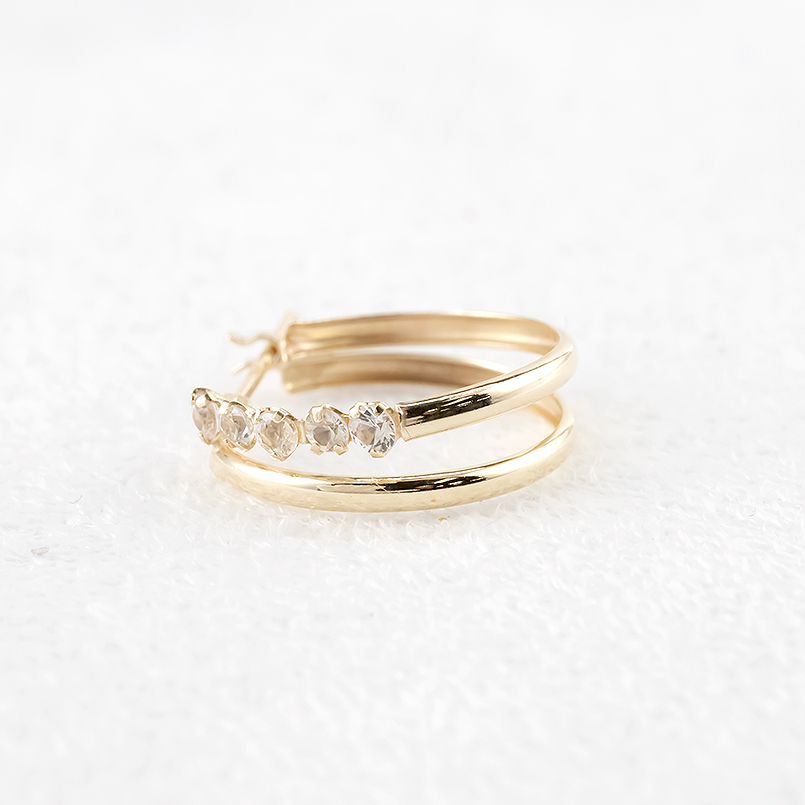 ゴールド ピアス ペア ホワイトサファイア 2連 フープピアス リング レディース 10金 イエローゴールドk10 10k 女性 あすつく 送料無料 セール saleの画像