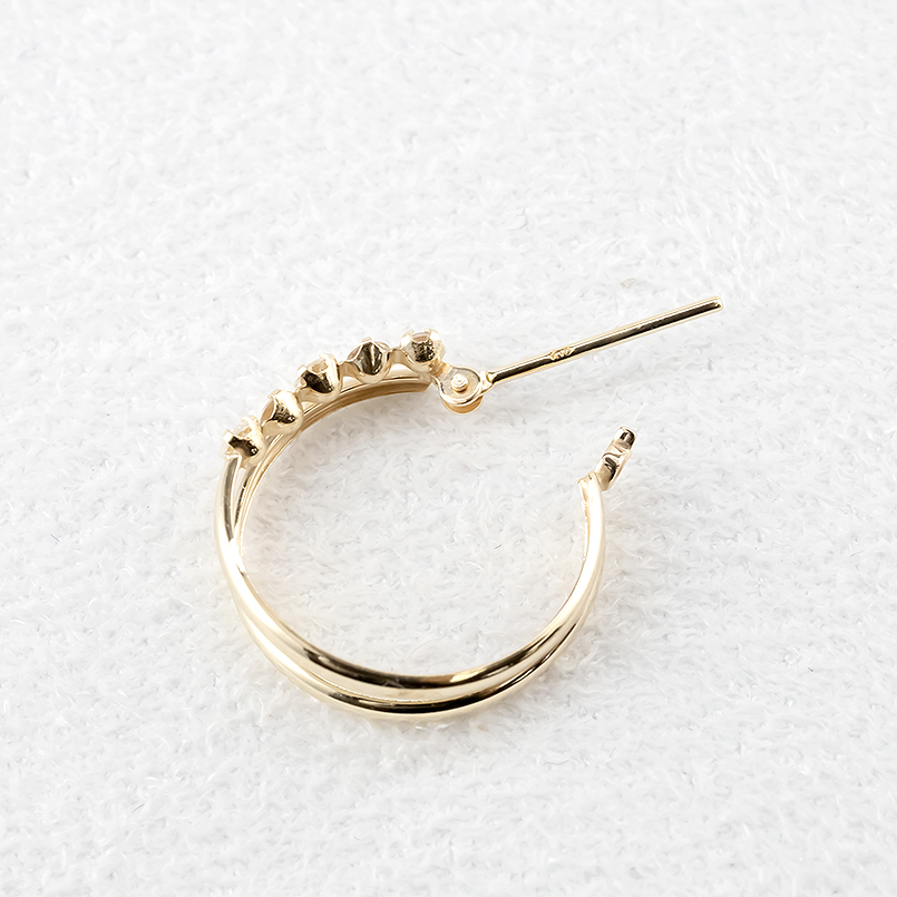 ゴールド ピアス ペア ホワイトサファイア 2連 フープピアス リング レディース 10金 イエローゴールドk10 10k 女性 あすつく 送料無料 セール saleの画像
